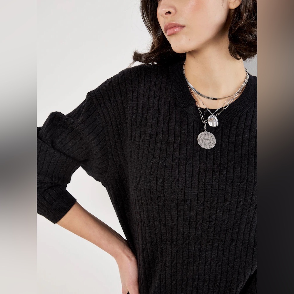 APRICOT Black Cable Rib Crewneck Sweater